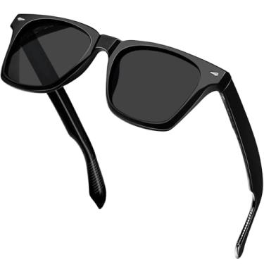 Imagem de KANASTAL Óculos de Sol Pretos Feminino Masculino Polarizado Acetato Proteção UV400 TR90 Oculos Escuro Quadrado Classico Vintage Grande Black Sunglasses para Pesca Viajando -Preto Brilhante