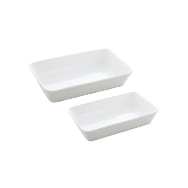 Imagem de Conjunto Travessa Refratario de Porcelana Branco 20cm 25,5cm