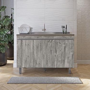 Imagem de Balcão Gabinete De Pia Sem Tampo 120cm 3 Portas Malu - Nathan Móveis Cor Rustico