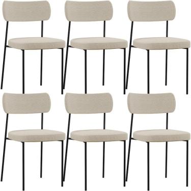 Imagem de Kit 06 Cadeiras Estofada Para Sala De Jantar Linho Bege