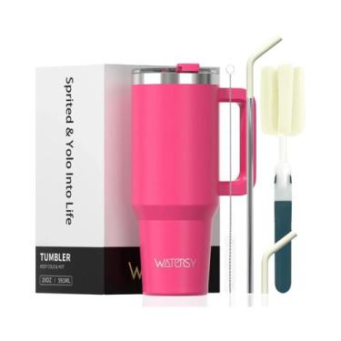 Imagem de Copo Térmico Grande De Aço Inoxidável 30/40oz Com Alça E Canudo, Isola