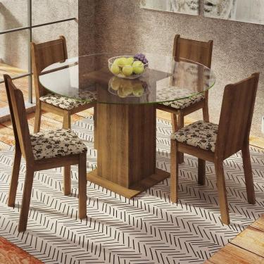 Imagem de Conj. Mesa Tampo De Vidro 4 Cadeiras Rustic/bege Marrom