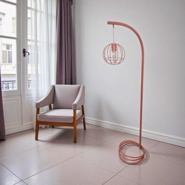 Imagem de Luminária de Chão Abajur Emma Metal Cúpula Aramada Moderno Decorativo Sala Quarto Escritório