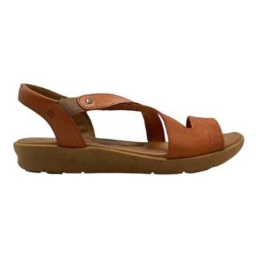 Imagem de Sandália New Face Feminina Anabela Couro Legítimo Marrom Damasco 39551-Feminino