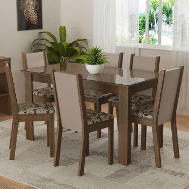 Imagem de Conjunto Sala De Jantar Mesa Tampo De Vidro 6 Cadeiras Rustic-crema-bege Marrom Heloísa Madesa