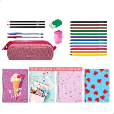 Imagem de Kit Material Escolar Economico Estojo Caderno 10 Matérias + Itens - Da
