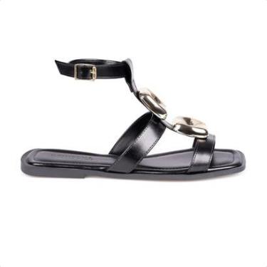 Imagem de Sandália Feminina Rasteira Pedrarias Tira No Tornozelo 257.07-Feminino