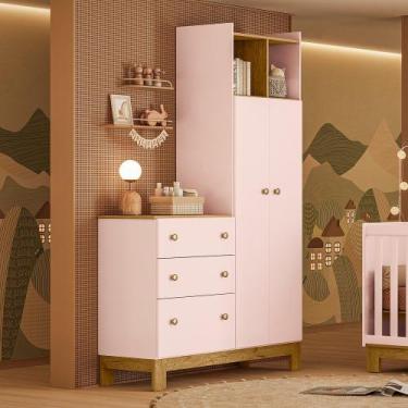Imagem de Guarda Roupa Infantil com Cômoda 2 Portas 3 Gavetas Flora 4970 Rosa Qm