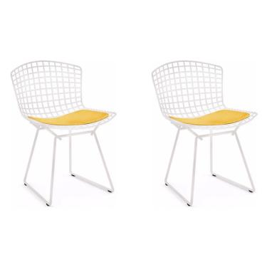 Imagem de Kit 2 Cadeiras Bertoia Branca Com Assento Amarelo