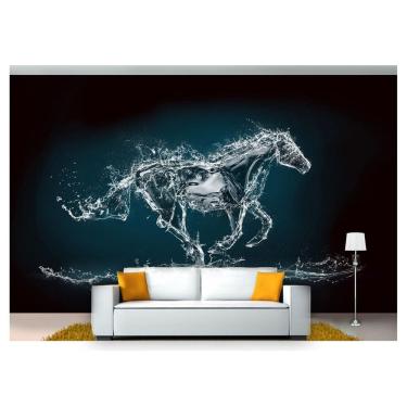 Imagem de Papel De Parede Cavalo Correndo Água Arte 3D Anm101