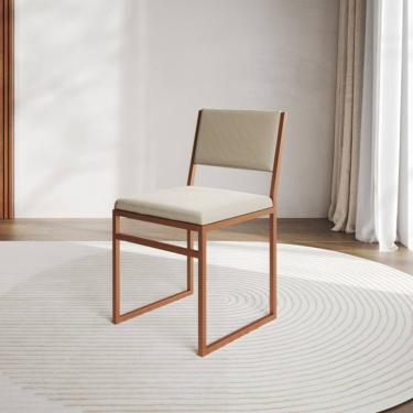 Imagem de Cadeira de Jantar Industrial Isa Assento Veludo Base Cobre para Mesa Sala Cozinha - Cobre/bege