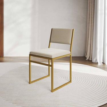 Imagem de Cadeira de Jantar Industrial Isa Assento Veludo Base Dourado para Sala Jantar Cozinha- Dourado/bege