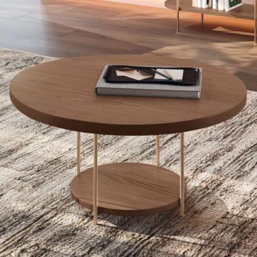 Imagem de Mesa de Centro Para Sala Redonda Tampo MDF Pés Aço Allure B01 Castanho