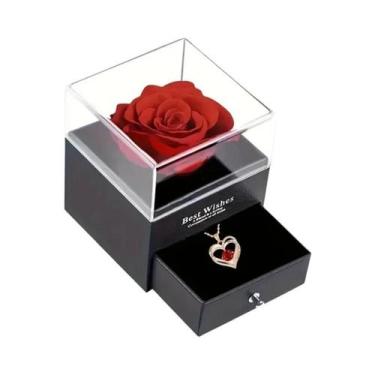 Imagem de Colar Com Pingente De Zircônia Vermelha Em Caixa De Presente Com Flor 