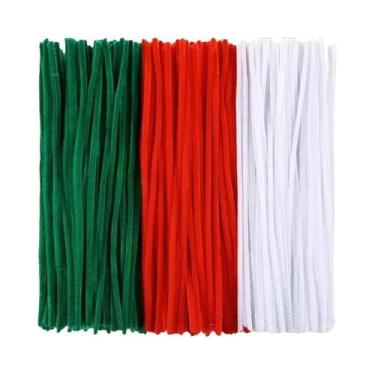 Imagem de Fios De Chenille Vermelhos, Brancos E Verdes Para Decorações De Artesa