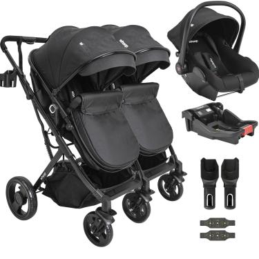 Imagem de Carrinho Kiddo para Gemeos com Bebe Conforto Colinho Base Vox II Preto