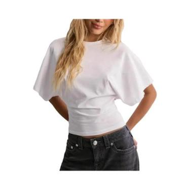 Imagem de Camiseta Cropped Cinza Para Mulheres, Tops O-neck Estilo Corset, Moda 