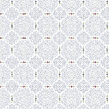 Imagem de Papel Parede Flores Arabesco Linhas Azul Adesivo Quarto Sala