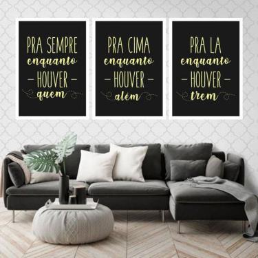 Imagem de Kit 3 Quadros Decorativos Pra Sempre Pra Cima Pra Lá 34x23cm
