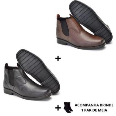 Imagem de Kit 2 Pares Botina em Couro Legítimo Solado Costurado para Serviço + 1