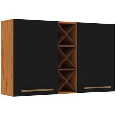 Imagem de Armário Aéreo Favorita 2 Portas com Adega Zanzini Cor Natura Preto, Na