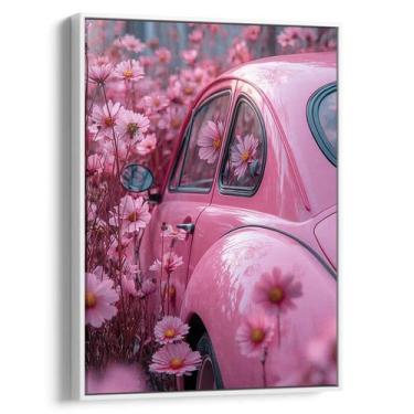 Imagem de Quadro decorativo Carro Encantado Entre as Flores Rosadas - Art Canvas