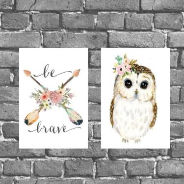 Imagem de Kit 2 Placas Decorativas Corujinha Be Brave 18x27cm