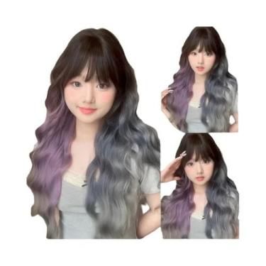 Imagem de Peruca Cosplay Longa Ondulada Ombre Preto E Cinza, Resistente Ao Calor