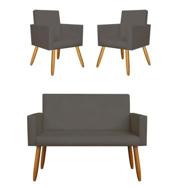 Imagem de Kit Namoradeira E 2 Poltronas Decorativas Nina Courino Cinza Balaqui Decor