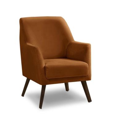 Imagem de Poltrona Decorativa Magali para Sala de Estar e Jantar em Veludo com Assento Macio Laranja