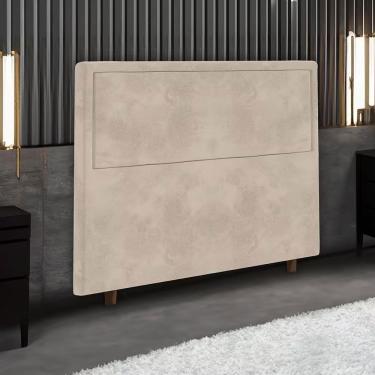 Imagem de Cabeceira Evelyn Queen Size Fixação na Parede em Madeira Maciça com Revestimento em Suede Bege