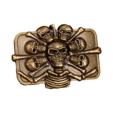 Imagem de Fivela De Cinto Masculina Série Caveira Ocidental Com Coroa De Pirata 