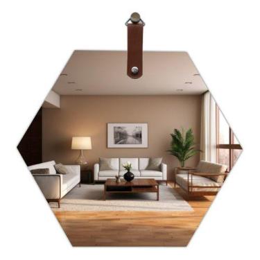 Imagem de Espelho Sextavado Barato Decorativo Slim Com Alça 550mm - - Ornato Esp