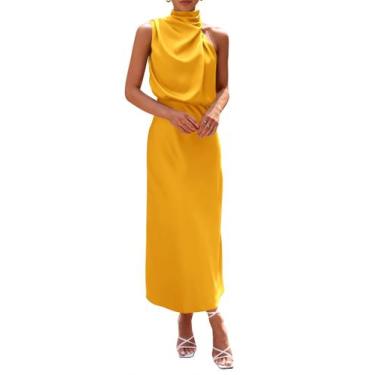Imagem de Vestido PRETTYGARDEN 2025 de cetim de verão sem mangas Maxi Yellow XXL