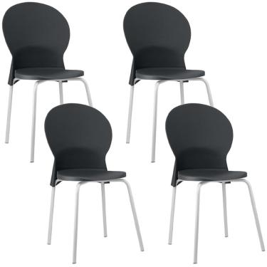 Imagem de Kit 4 Cadeiras Mond F02 para Sala de Jantar Estrutura em Aço Assento Plástico Preto