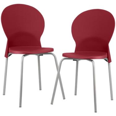 Imagem de Kit 02 Cadeiras Mond F02 para Sala de Jantar Estrutura em Aço Assento em Plástico Vermelho