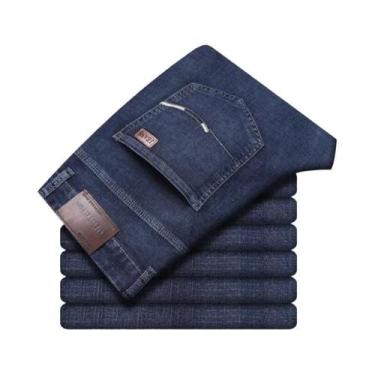 Imagem de Jeans Clássicos Azul E Preto Para Homens, Estilo Casual, Corte Reto, C