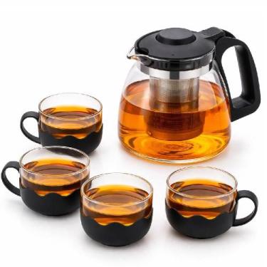 Imagem de Kit chaleira vidro infusor inox completa 4 xicaras bule grande 1000ml 
