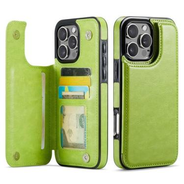 Imagem de Capa Carteira Wefor para iPhone 16 Pro Max em Couro PU Verde
