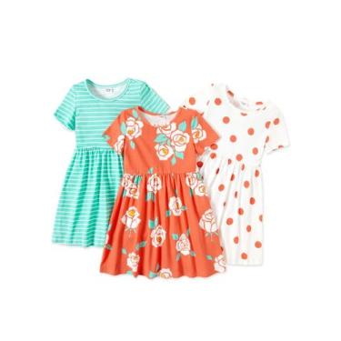 Imagem de PATPAT Vestidos para Meninas Pequenas 3 Unidades com Estampas Florais 