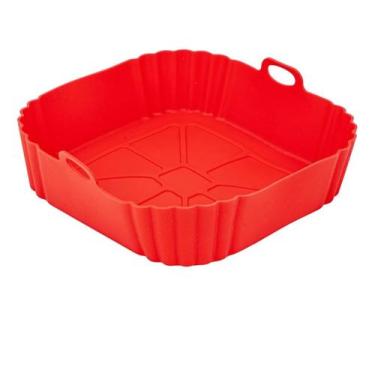 Imagem de Forma De Silicone Quadrada 21cm Antiaderente Para Air Fryer Cor:Vermel