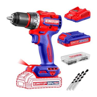Imagem de Furadeira Impacto Sem Fio Brushless 20v 55nm 13mm Com 2x2.0ah - EMTOP