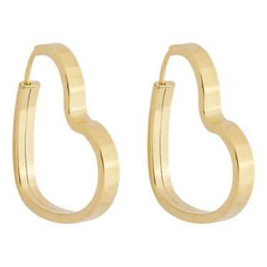 Imagem de Brinco Chato Coração 16 Mm Em Ouro 18k 750 Dourado - Jetta