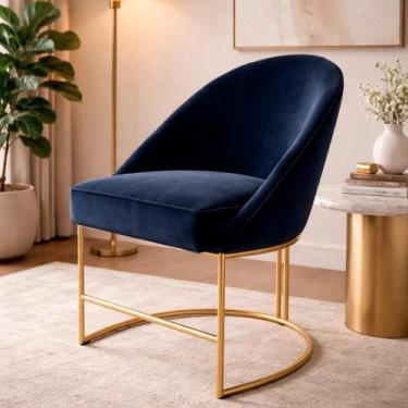 Imagem de Poltrona Decorativa com pés metalico Lua - Virtual Móveis, Azul Marinh