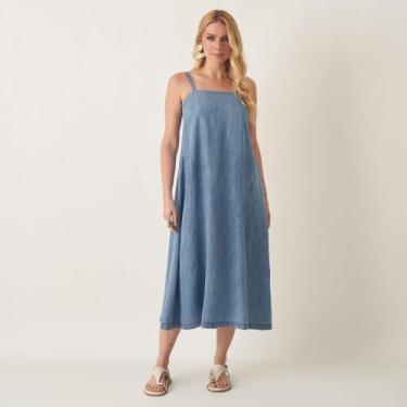 Imagem de Vestido Midi Jeans Liocel Fluido Amplo - Bloom, Jeans delavê, GG
