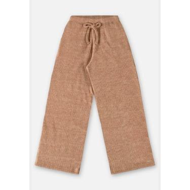Imagem de Calça Wide Leg em Malha Canelada Infantil Menina Up Baby, Marrom, 1