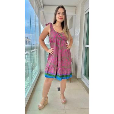 Imagem de Vestido Feminino Indiano Tipo Trapézio Seda Premium Alça C/ Regulagem 