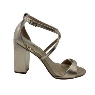 Imagem de Sandália Social Piccadilly Salto Bloco Alto Dourada 727058 - Ouro 37, 