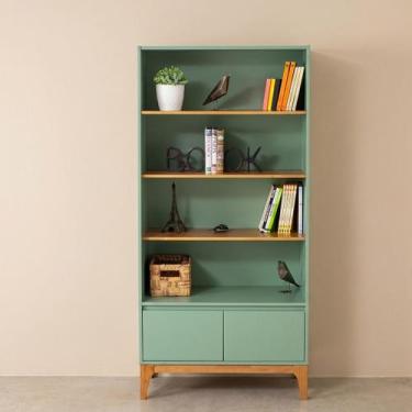 Imagem de Estante 2 Portas com Prateleiras MDF com Pés de Madeira Maciça 170x80c