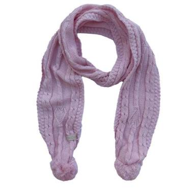 Imagem de Cachecol de Tricô Para Meninas Com Pompom Rosa Claro - Tricô Kids, G, 